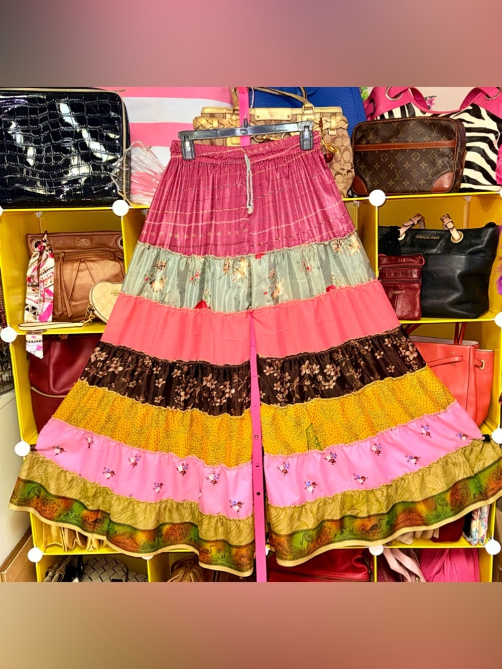Indian Vintage Sari Silk 7 Tiered Boho Wide Leg Pants #4